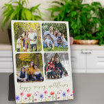 Happy Raising Wildflowers 4 Photo Collage Green Plaque<br><div class="desc">Photo Collage easel plaque with colorful wildflower border and 4 of your favorite photos. Your pictures will automatically display in square format with rounded corners to form the photo collage. "happy raising wildflowers" is lettered in green casual handwritten script, above a border of pretty country wild flowers on a soft...</div>