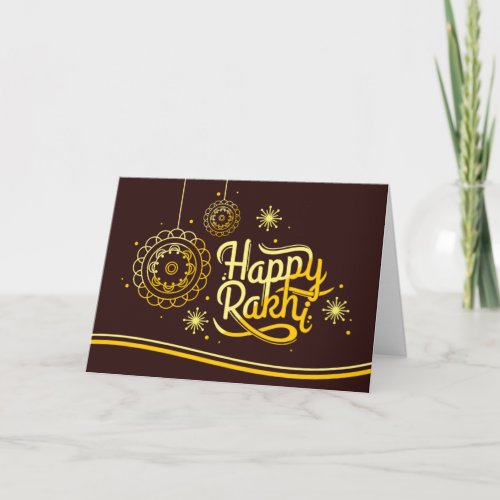 Happy Rakhi Raksha Bandhan brown gold Card