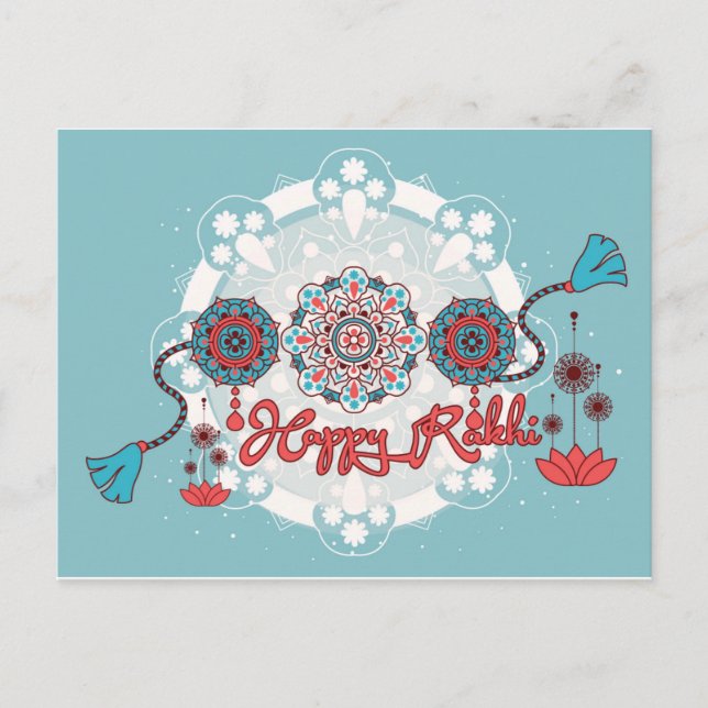 Happy Rakhi, Raksha Bandhan, dusty blue Postcard (Front)