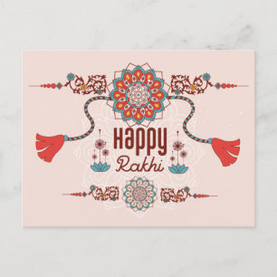 Happy Rakhi, Raksha Bandhan, dusty pink, red Postcard