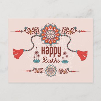 Happy Rakhi  Raksha Bandhan  Dusty Pink  Red Postcard by HolidayBug at Zazzle