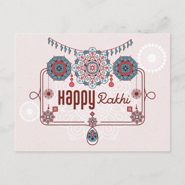 Happy Rakhi, Raksha Bandhan, dusty pink, teal Postcard (Front)