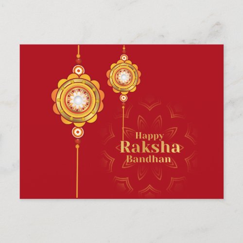 Happy Raksha Bandhan Gold Mandala Red Holiday Postcard