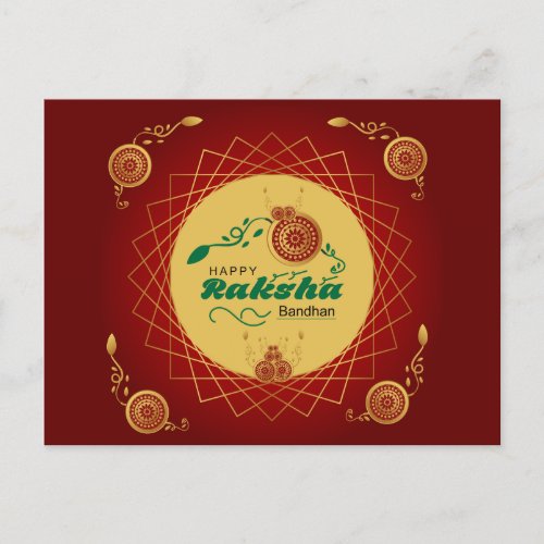 Happy Raksha Bandhan Red Gold Indian Holiday Postcard