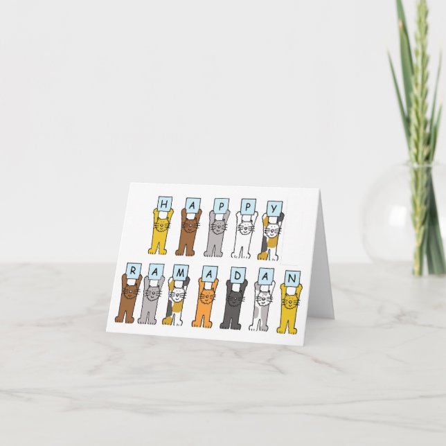 Happy Ramadan Cartoon Cats Card (Front)