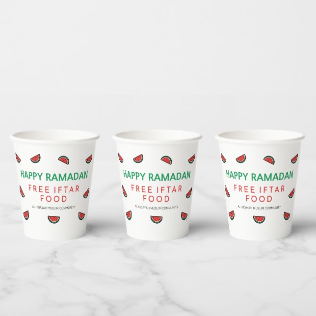 Happy Ramadan Free Iftar with Duas Watermelon  Paper Cups (Multi)