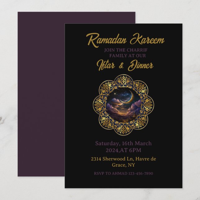 Happy Ramadan Kareem 2026 Iftar dinner Party Invitation (Front/Back)