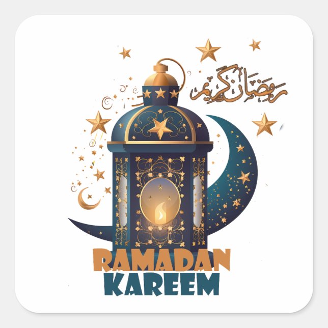 Happy Ramadan Kareem And Eid Mubarak 2024 Square Sticker (Front)