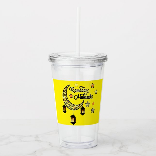 Happy Ramadan Kareem And Eid Mubarak 2026 Acrylic Tumbler (Front)