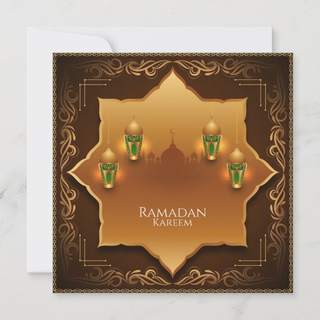 Happy Ramadan Mubarak Gold Islamic Lantern Mosque  Holiday Card (Front)