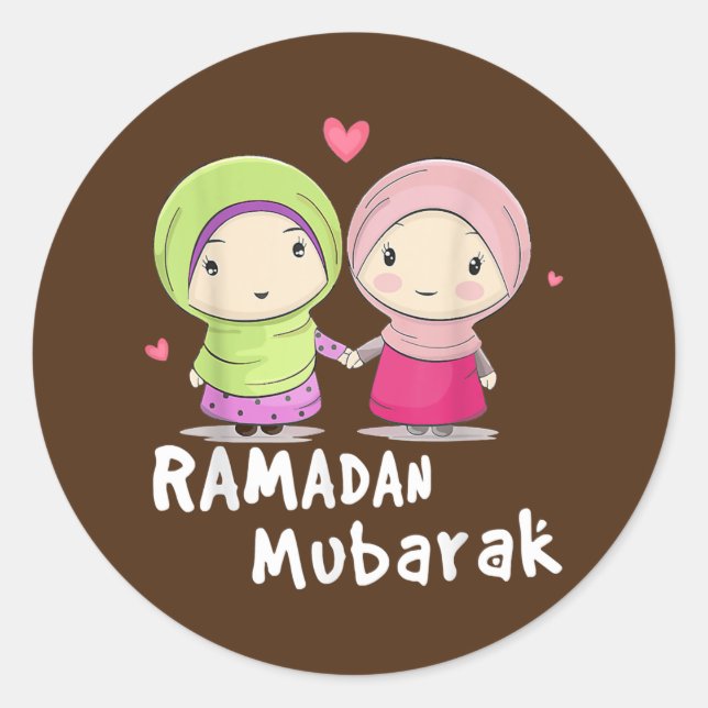 Happy Ramadan Mubarak Holy Month Calligraphy With Classic Round Sticker (Front)