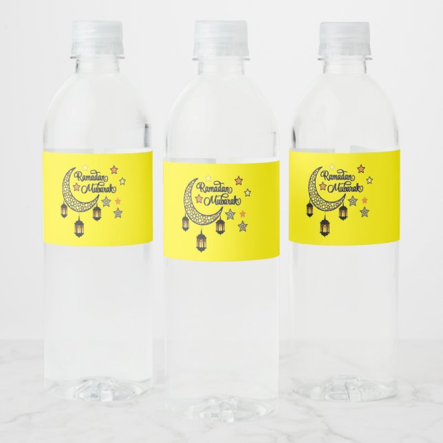 Happy Ramadan Mubarak Kareem Crescent lantern  Water Bottle Label (Bottles)