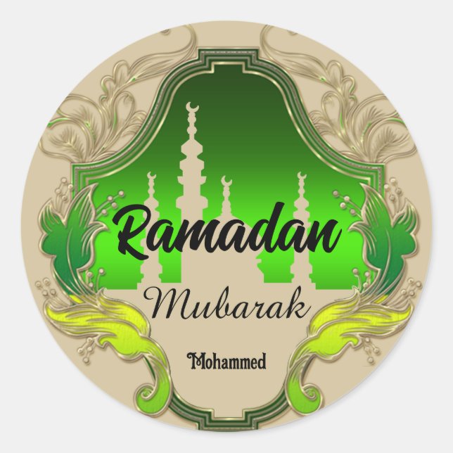 Happy Ramadan  Mubarak Kareem personalized  Name Classic Round Sticker (Front)