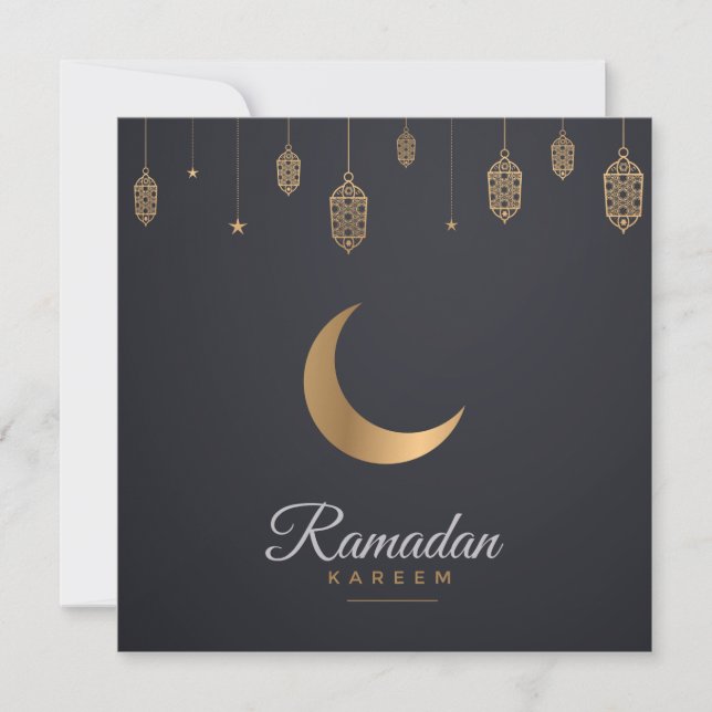 Happy Ramadan Mubarak | Ramadan Kareem Gold Muslim Holiday Card (Front)
