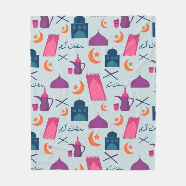 Happy Ramadan Pattern Fleece Blanket (Front)