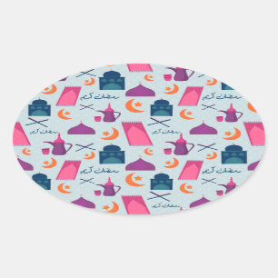 Happy Ramadan Pattern Oval Sticker