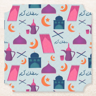 Happy Ramadan Pattern Paper Coaster