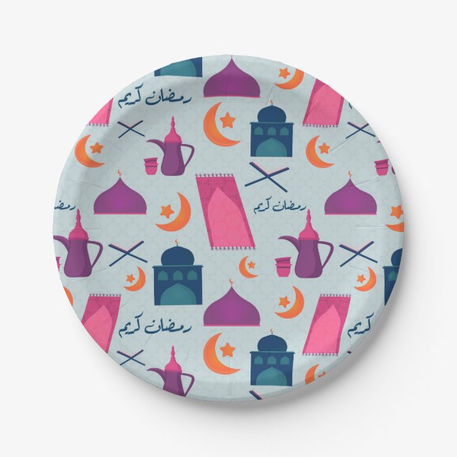 Happy Ramadan Pattern Paper Plates (Front)