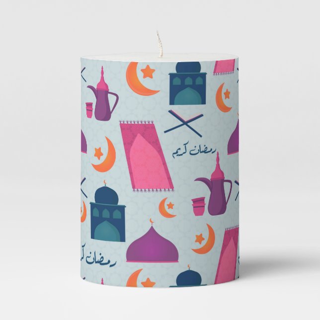 Happy Ramadan Pattern Pillar Candle (Front)