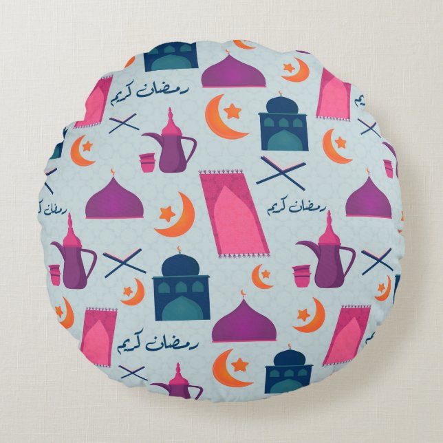 Happy Ramadan Pattern Round Pillow (Front)