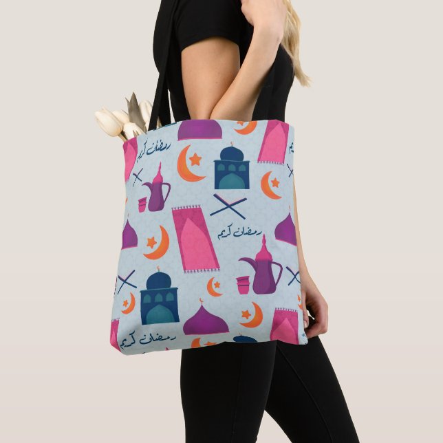 Happy Ramadan Pattern Tote Bag (Close Up)