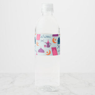 Happy Ramadan Pattern Water Bottle Label