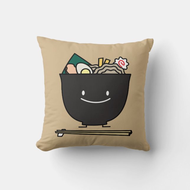 Happy Ramen Bowl Throw Pillow (Front)