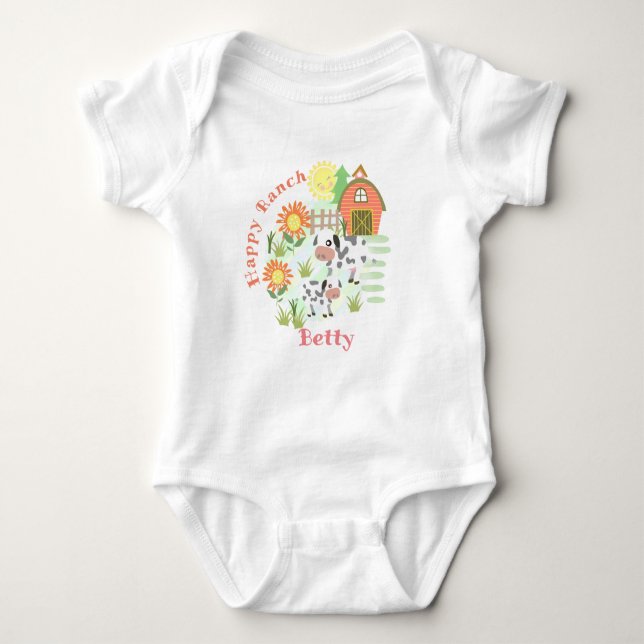 Happy Ranch Cow. Personalized.  Baby Bodysuit (Front)