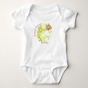 Happy Ranch Sheep. Personalized.  Baby Bodysuit