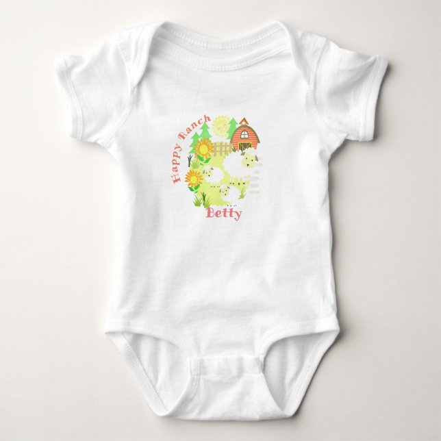 Happy Ranch Sheep. Personalized.  Baby Bodysuit (Front)
