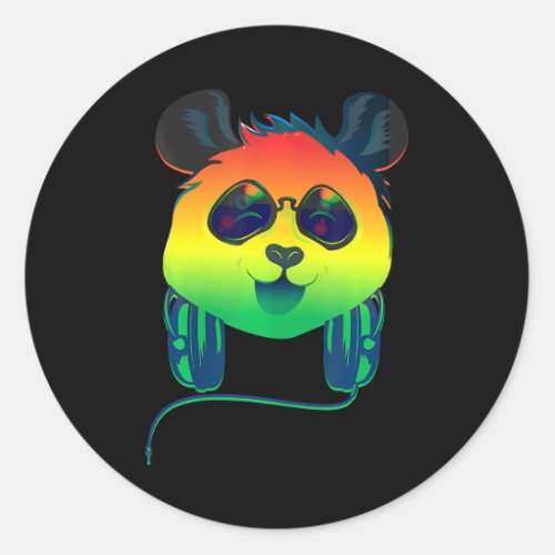 Happy Rasta Colored Panda Bear Face With Classic Round Sticker