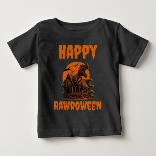Happy Rawroween TRex haunted house Baby T_Shirt