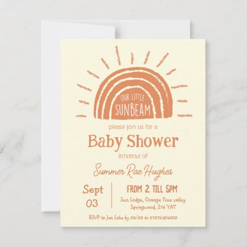Happy ray of sunshine boho baby shower invitation