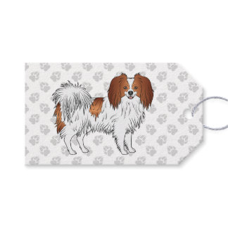 Happy Red And White Phalène Dog Illustration Gift Tags