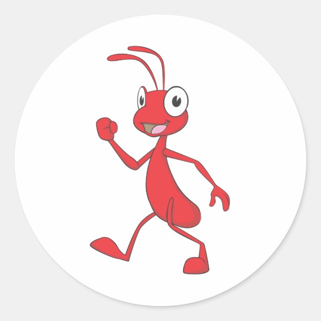 Happy Red Ant Walking Classic Round Sticker (Front)