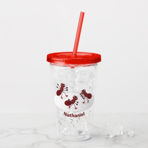 Happy red ants ice skating cartoon acrylic tumbler