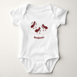 Happy red ants ice skating cartoon baby bodysuit