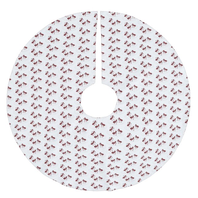 Happy red ants ice skating cartoon brushed polyester tree skirt (Front)