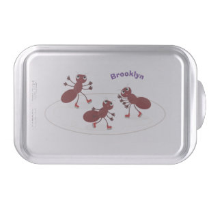 Happy red ants ice skating cartoon cake pan