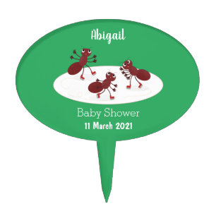 Happy red ants ice skating cartoon cake topper