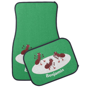 Happy red ants ice skating cartoon  car floor mat