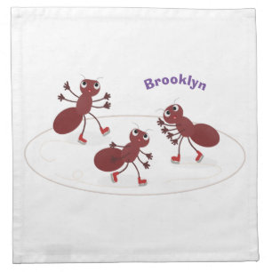 Happy red ants ice skating cartoon cloth napkin