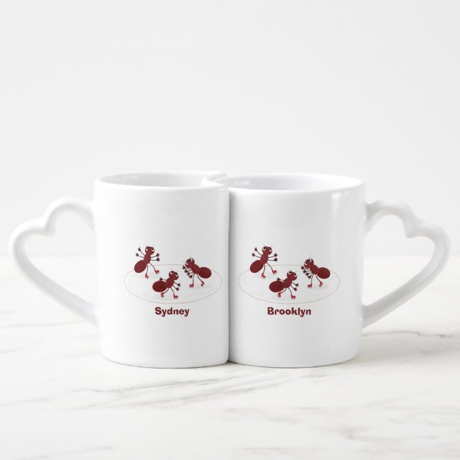 Happy red ants ice skating cartoon coffee mug set (Back Nesting)