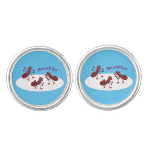 Happy red ants ice skating cartoon cufflinks