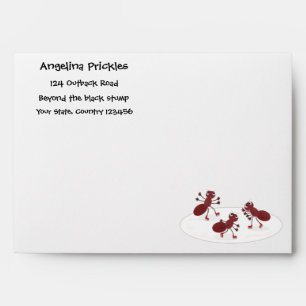 Happy red ants ice skating cartoon envelope