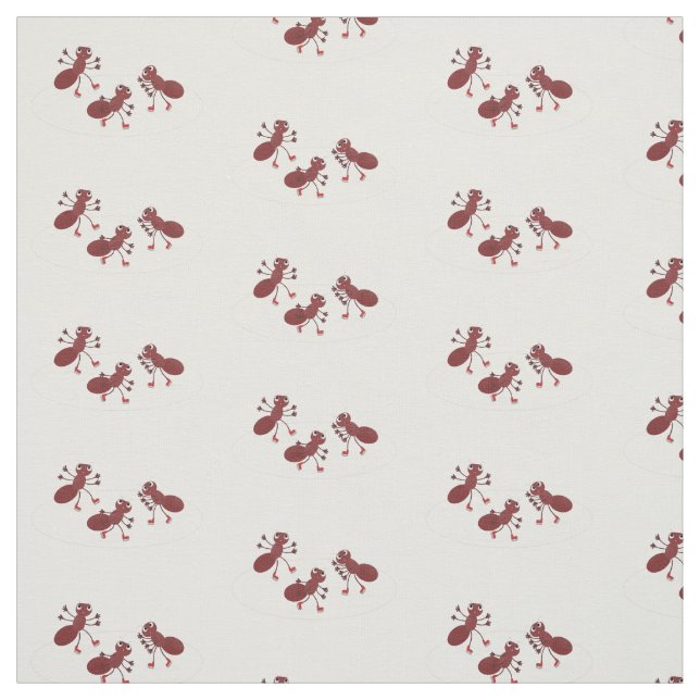 Happy red ants ice skating cartoon fabric (Swatch)