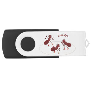 Happy red ants ice skating cartoon flash drive