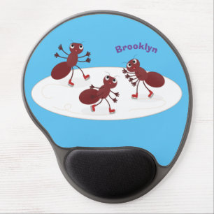 Happy red ants ice skating cartoon gel mouse pad