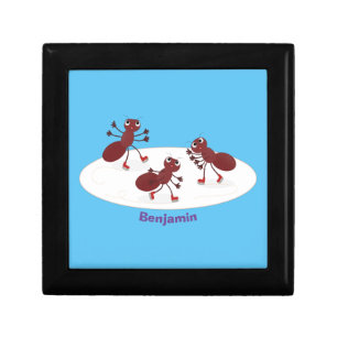 Happy red ants ice skating cartoon gift box