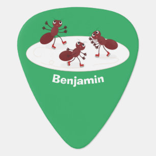 Happy red ants ice skating cartoon  guitar pick